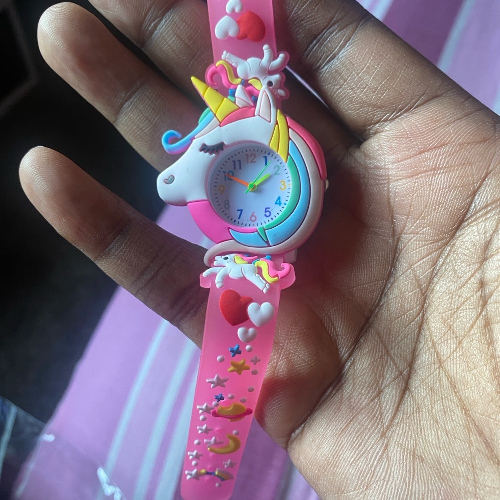 Colorful Unicorn Kids Watch with bag- Pink
